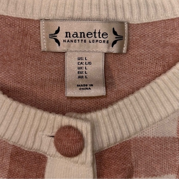 Nanette Lepore Pink & Cream Gingham Plaid Button Down Cardigan Sweater ~ Size L - Picture 3 of 4